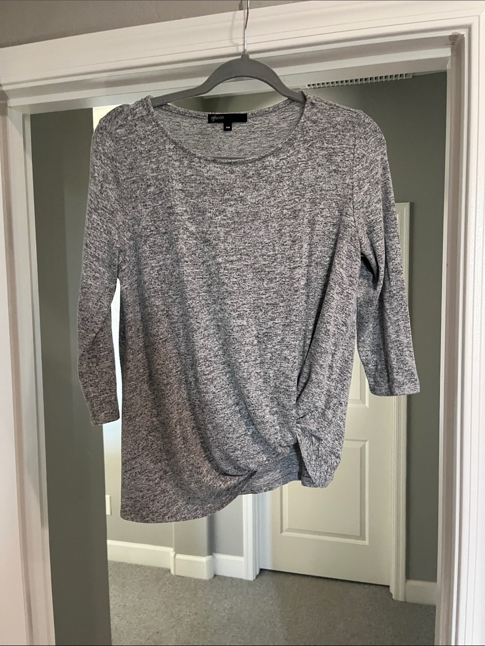 Gibson Gray Marled Front-Twist 3/4 Sleeve Tee